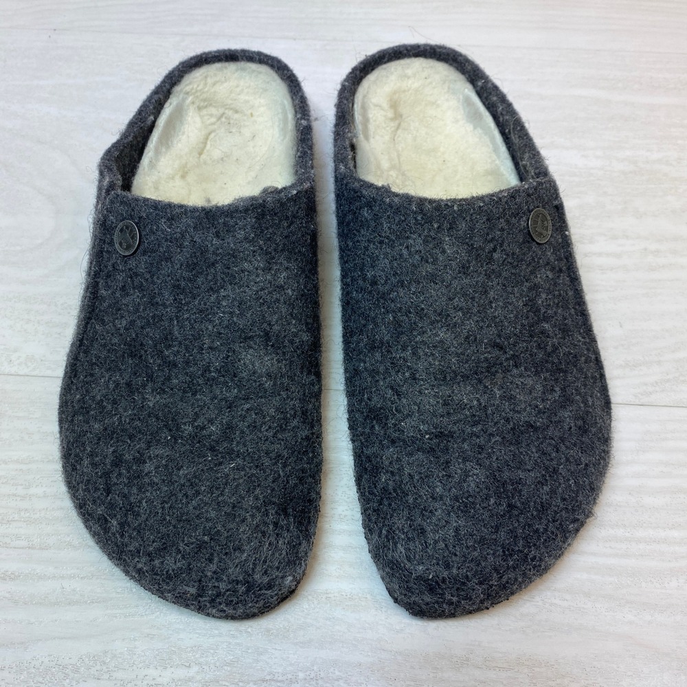 Birkenstock Womens 7 38 Zermatt Clogs Wool Felt Shearling Charcoal Grey Slippers